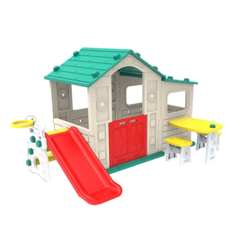 Duży Domek dla dzieci 4w1 Zjeżdżalnia Zielony Dach CHD-508G